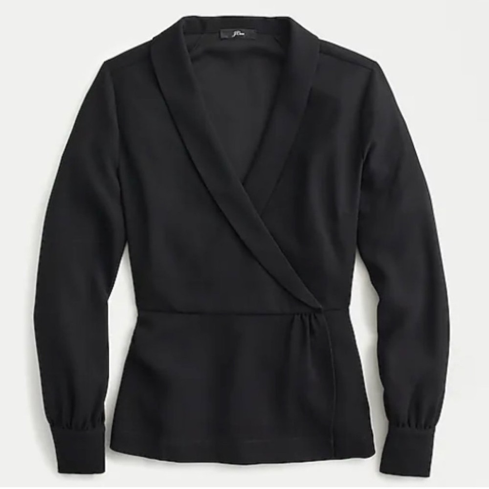 J CREW Drapey faux-wrap top in 365 crepe